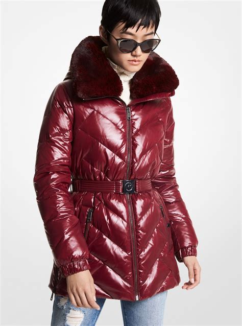 michael michael kors belted wrap puffer jacket|Michael Kors packable nylon anorak.